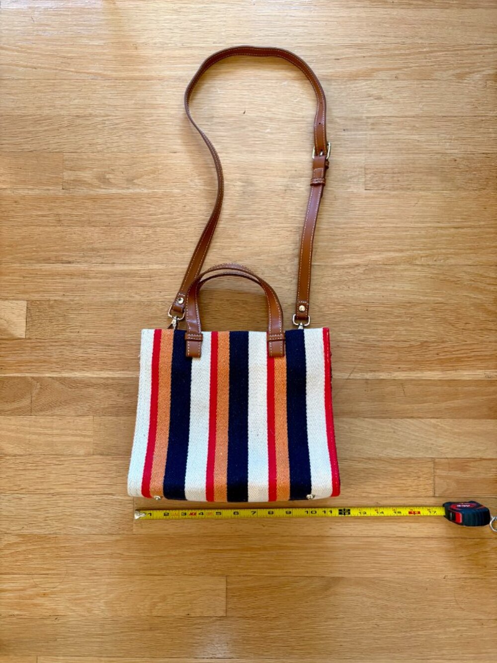 Zara Woman Striped Canvas Tote Crossbody Bag - Picture 3 of 8